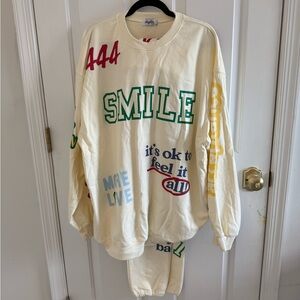 Cream Graphic Print Women's Jogger Set